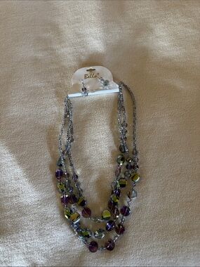 Multi-Strand Purple & Green Beaded Necklace